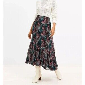 LOFT NEW NWT Women's Garden Godet Floral Ruffle Hem Maxi Skirt Size Large